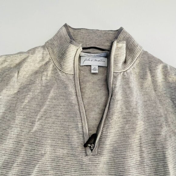 John W. Nordstrom Sweater 1/4 Zip Italian Merino Wool Stipe Grey Lightweight Med - Picture 2 of 8